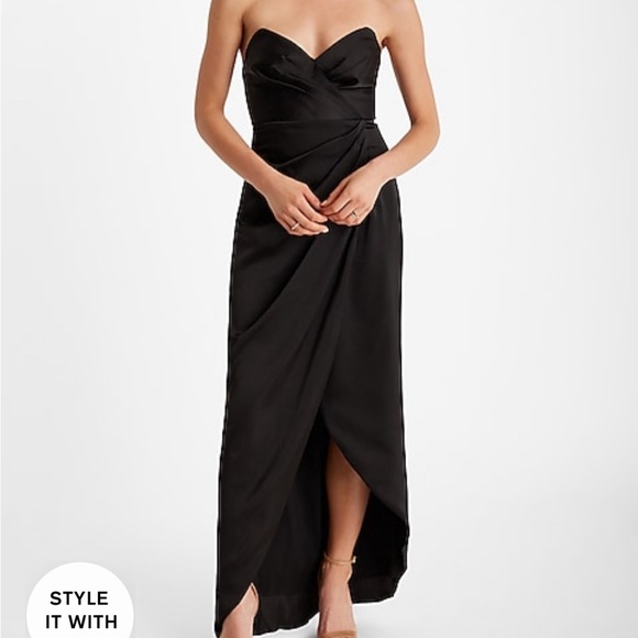 Satin Strapless Removable Puff
Sleeves Side Slit Midi Sheath Dress - Picture 2 of 7